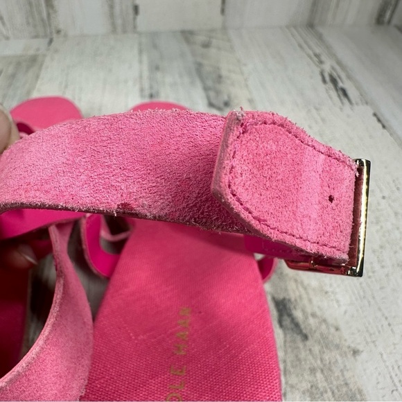 New Cole Haan Crystal Pink Neon Suede Wedge Sandals #195 - Picture 6 of 12
